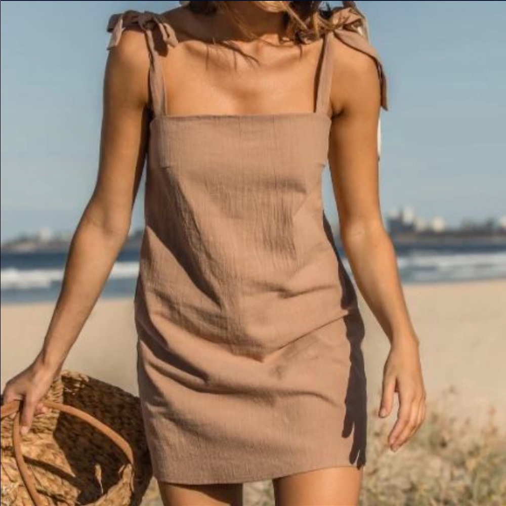 Nude Tie Strap Mini Shift Dress NWT